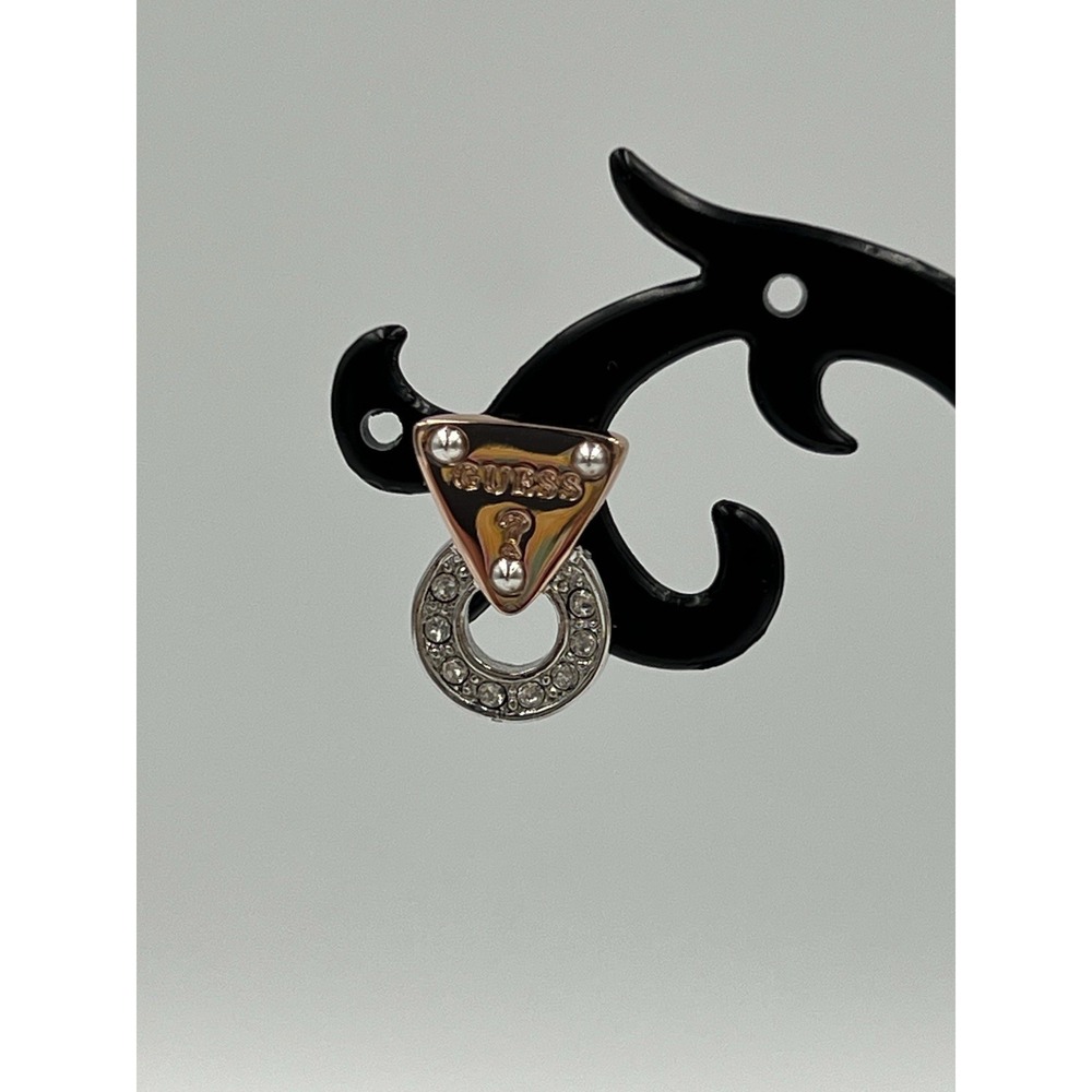 Guess Logo Earrings Rose Gold/Silver Tone w/CZ Stud earrings and Dust Bag - Picture 7 of 10